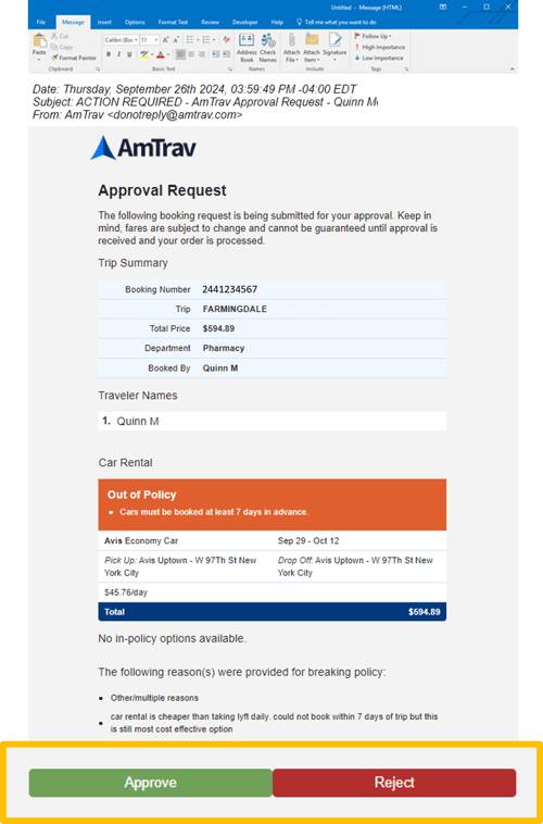 AmTrav approval email sample